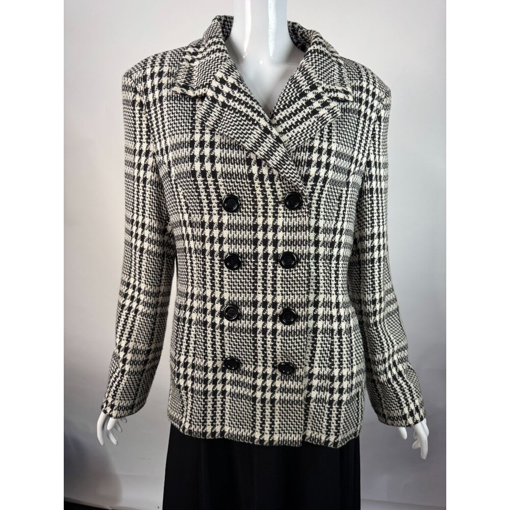 Express Tailleur Womens Black & White Plaid Double-Breasted Blazer Jacket Sz 12